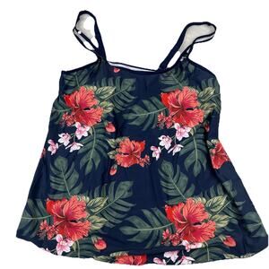 Lalagen Women's Navy Blue Floral Tankini Boy Shorts 2-Piece Bathing Suit Large